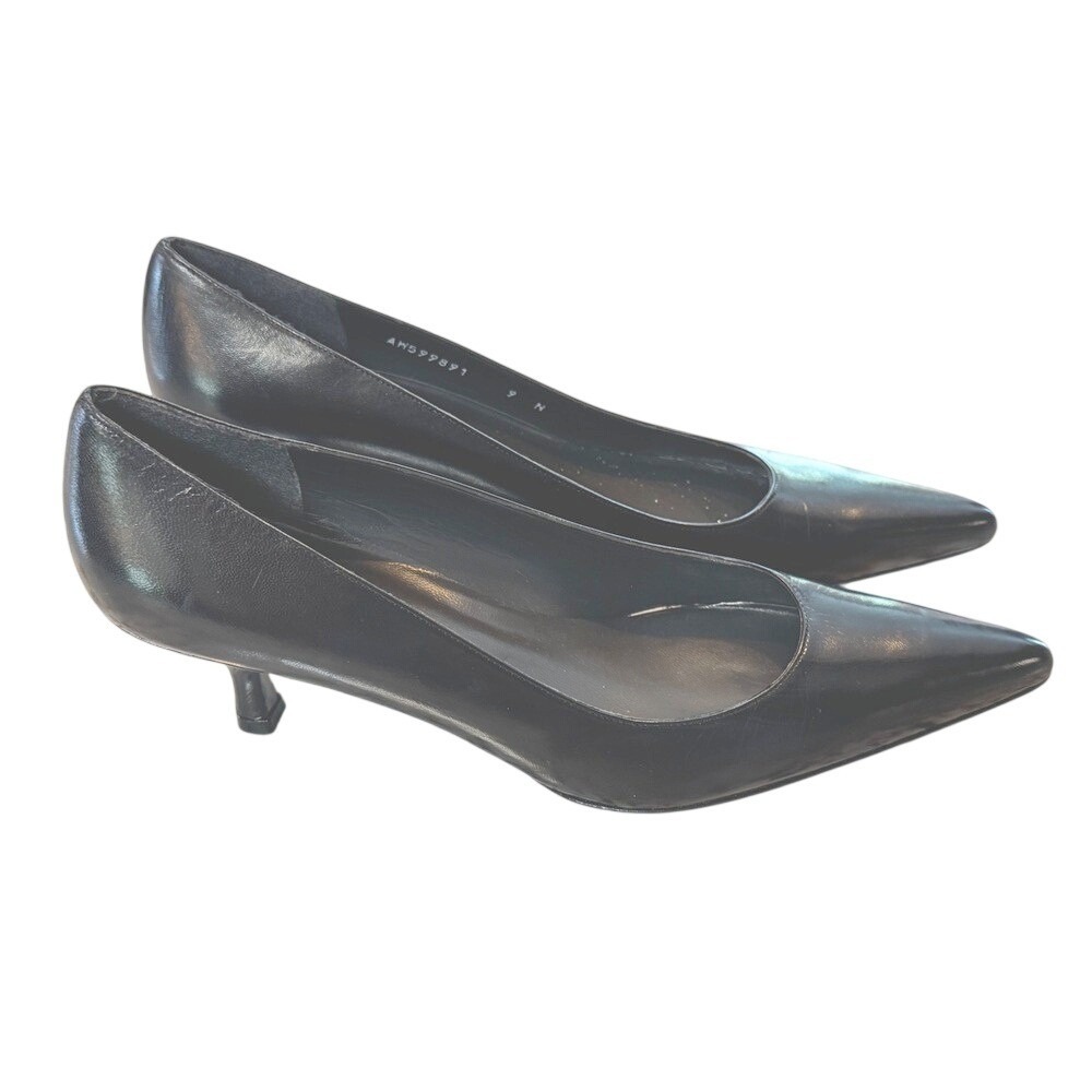 Stuart Weitzman Black Leather Pointed Toe Kitten Heel Pumps Size 9N - Picture 4 of 9